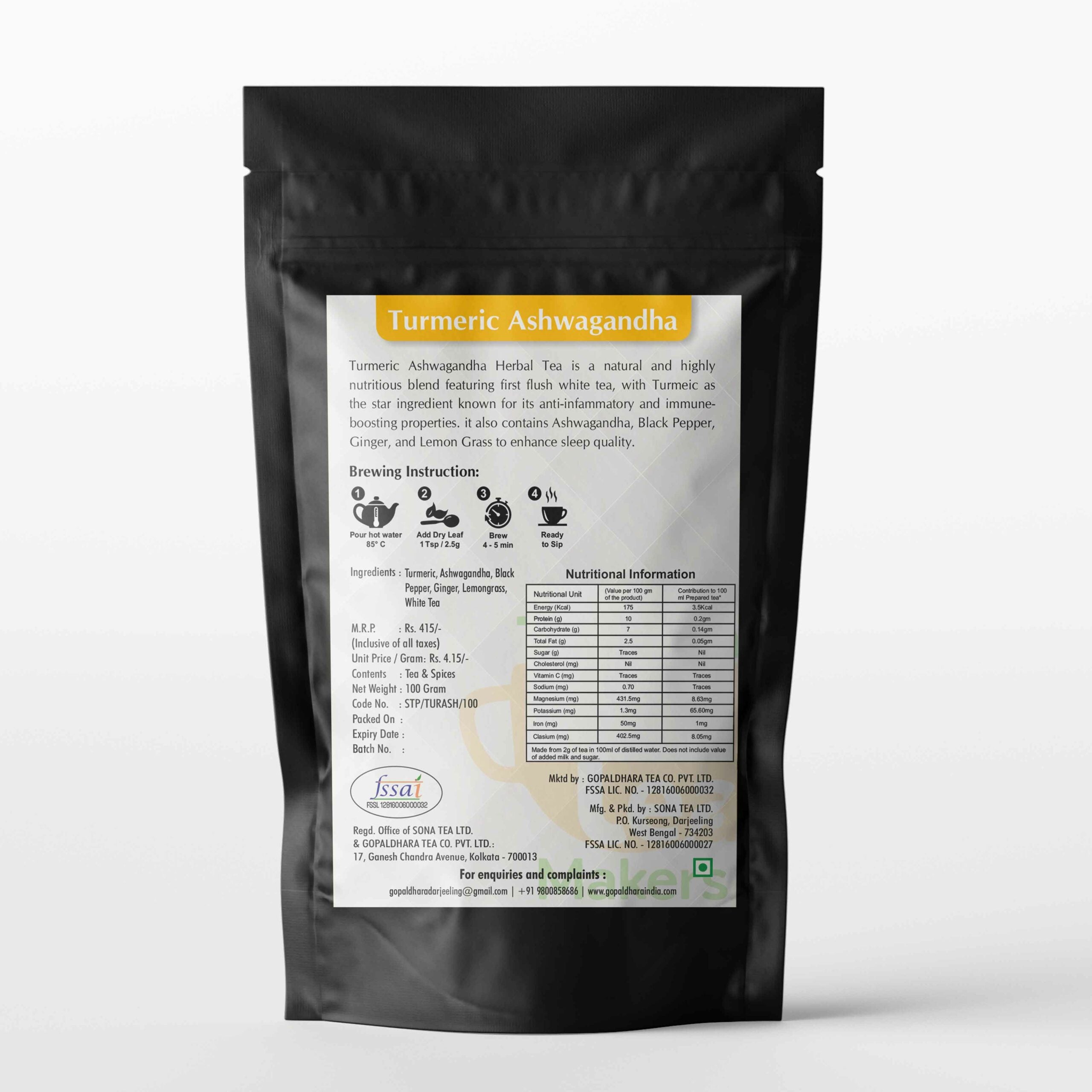 Turmeric Ashwagandha Herbal Tea by Chaidhara