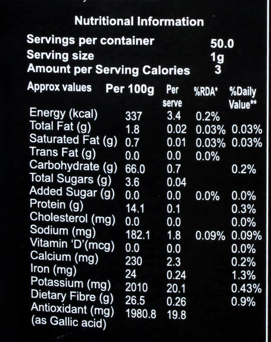 Barnaa Flowerio Herbal Tea Nutritional Information