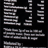 Nutrition Information Label for Barnaa Wellness CTC Tea