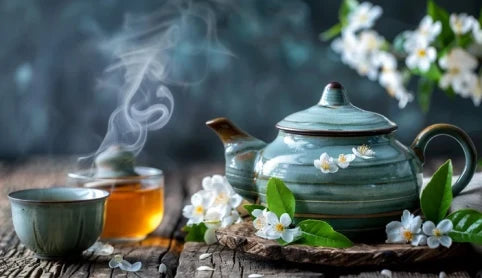 Freshly brewed Lluvia Tea served in traditional teapot