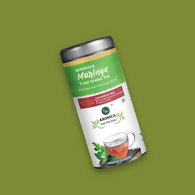 Aromica Moringa Tulsi Green Tea Canister