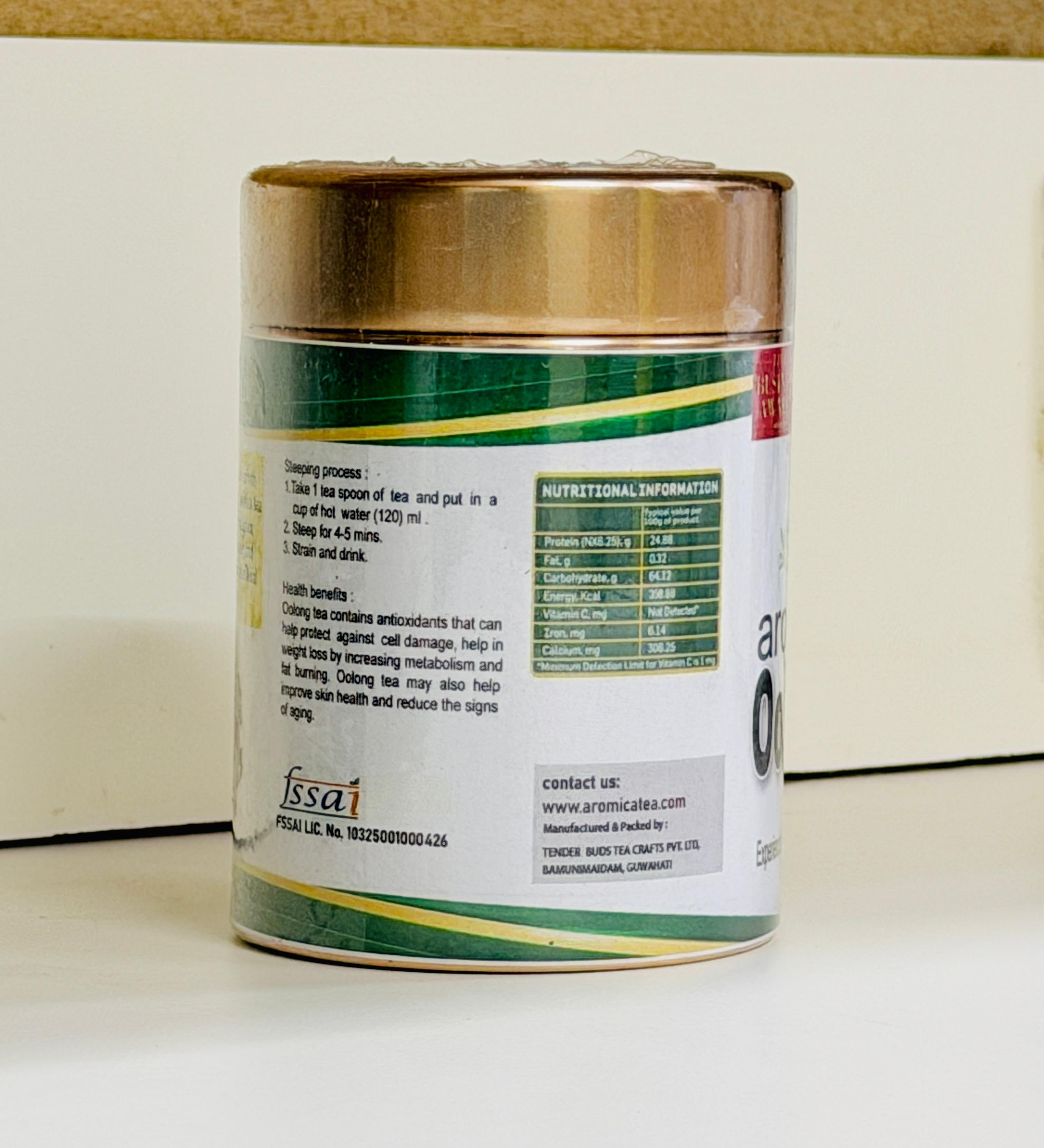 Aromica Oolong Tea Canister with Nutritional Label
