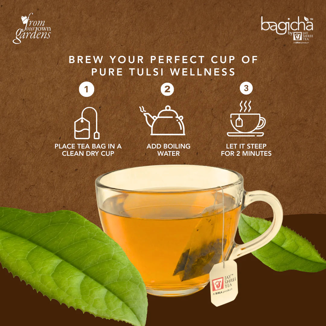 Bagicha Pure Tulsi Herbal Infusion Tea Brewing Instructions
