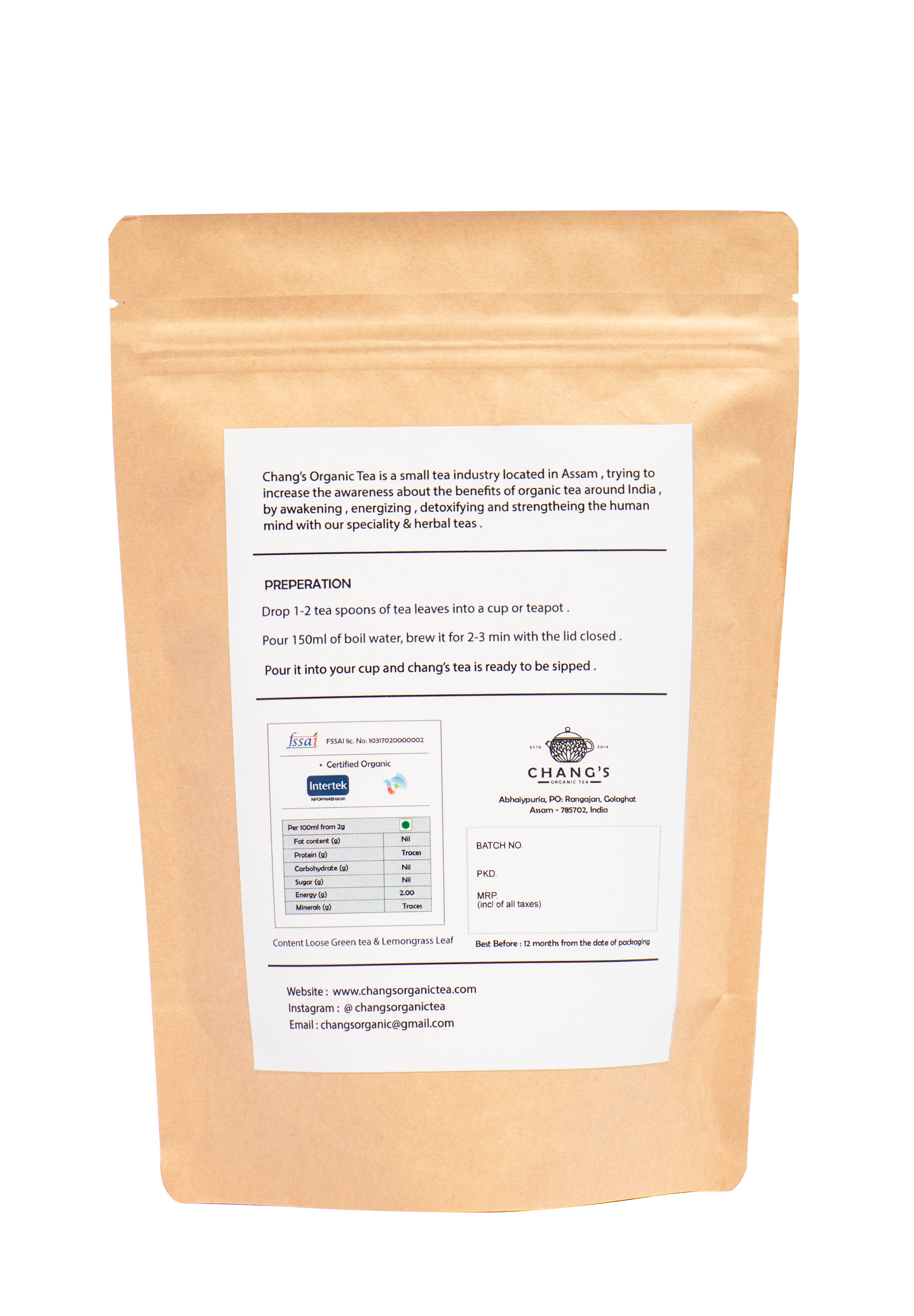 Chang's Organic Lemongrass Herbal Tisane Tea Pack