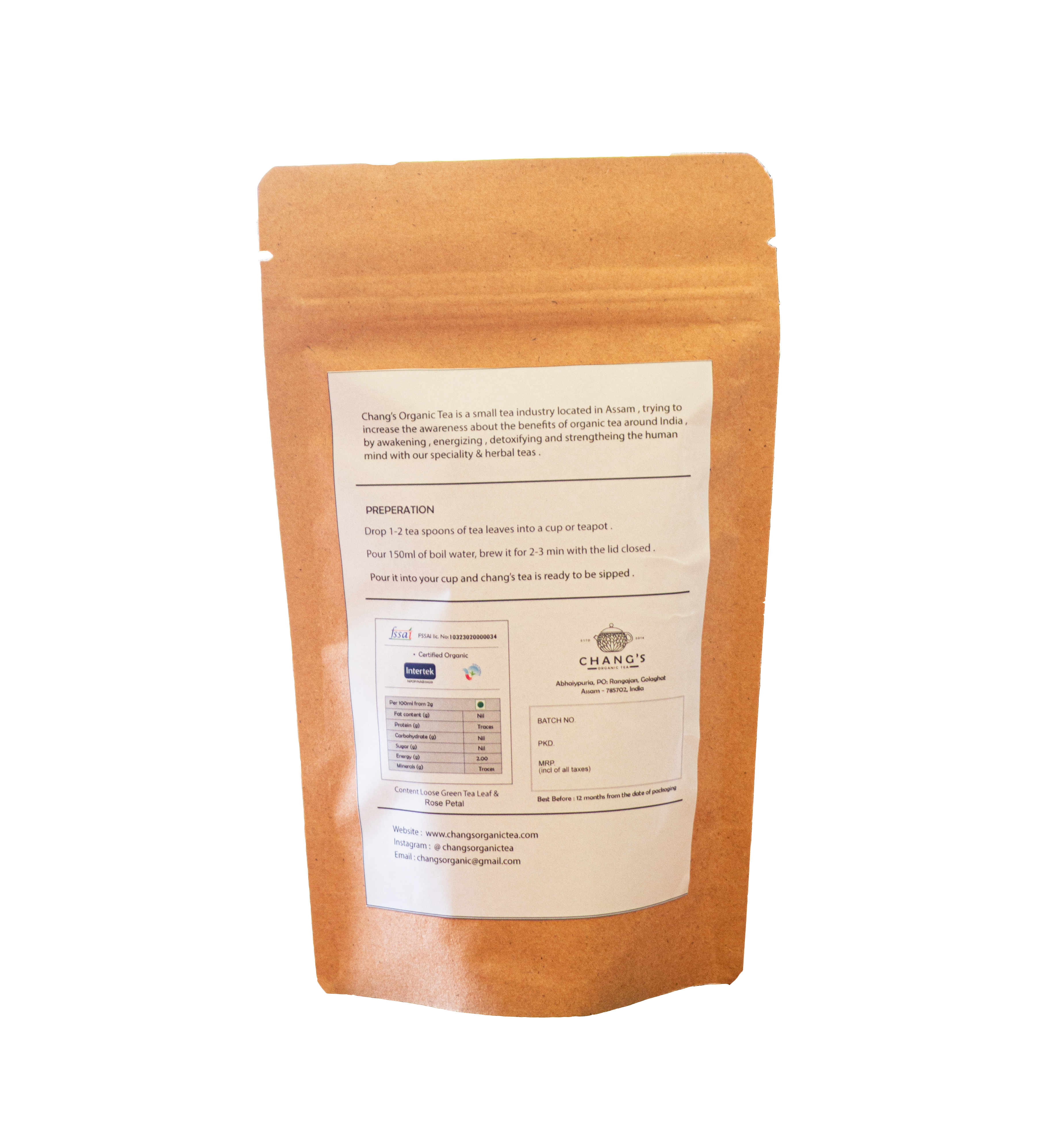 Chang's Organic Tea Rose Petal Herbal Tisane Tea Pack