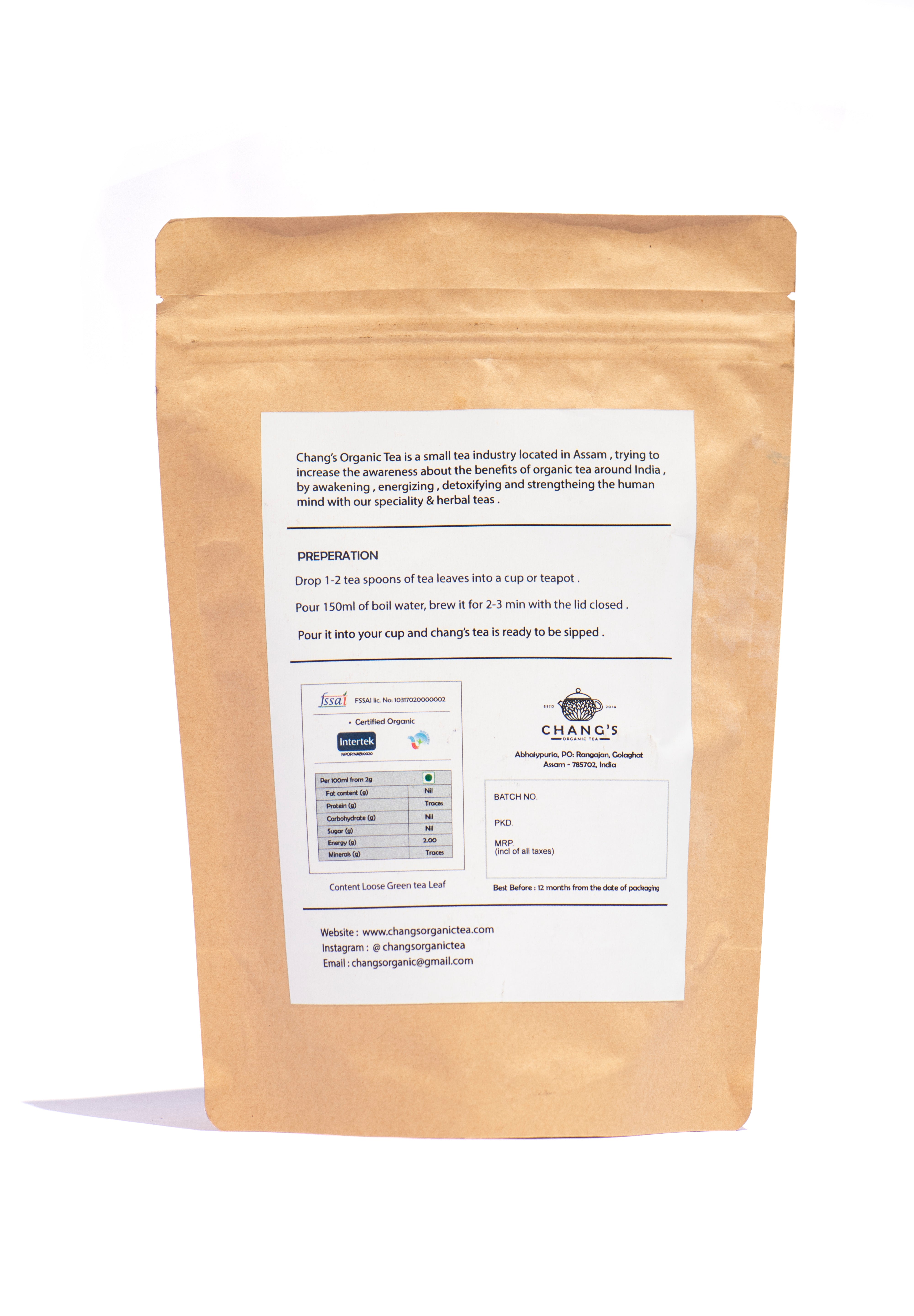Chang's Organic Whole Leaves Assam Green Tea Pack