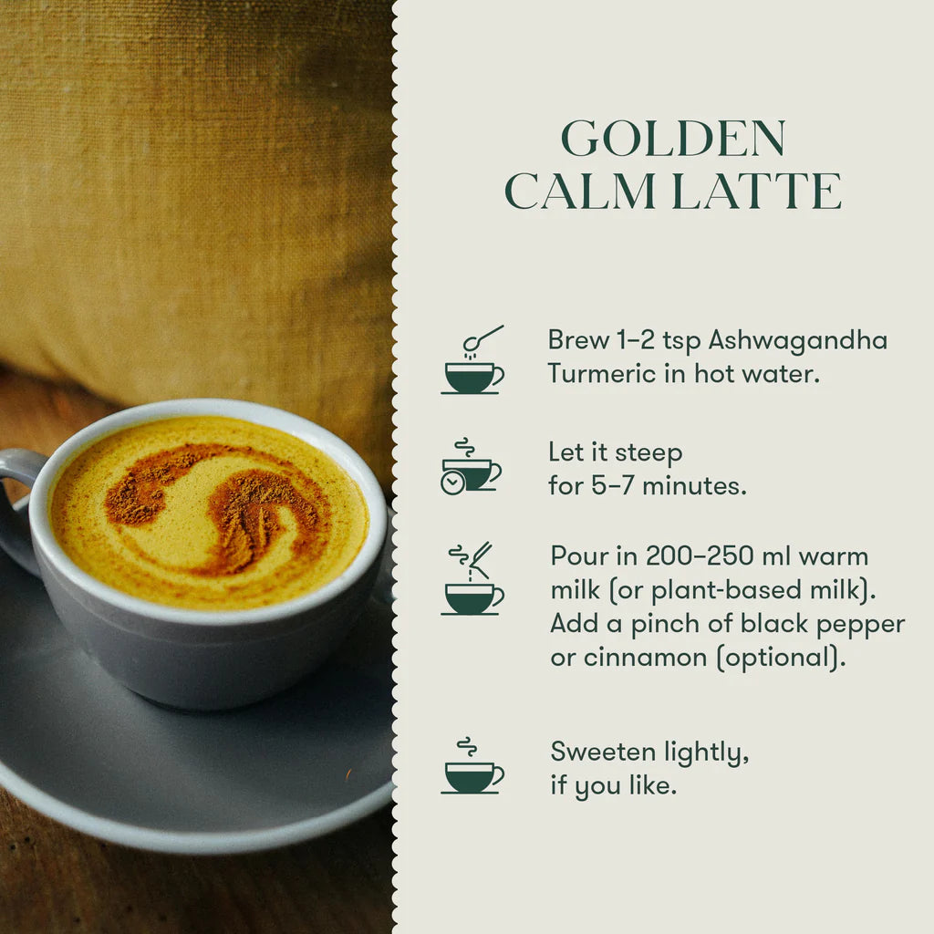 Cup of Golden Calm Latte with Brewing Instructions