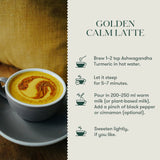 Cup of Golden Calm Latte with Brewing Instructions