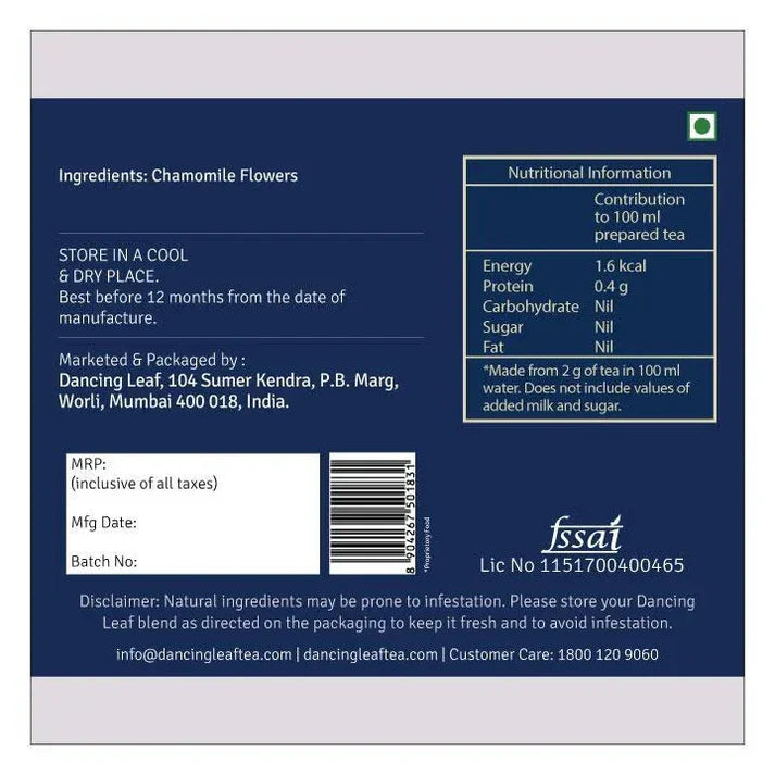 Dancing Leaf Chamomile Tea Packaging