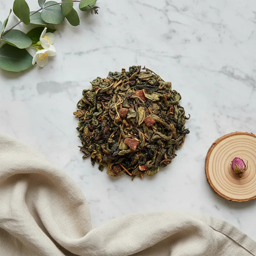 Dancing Leaf Peach & Hibiscus Dried Green Tea Leaves