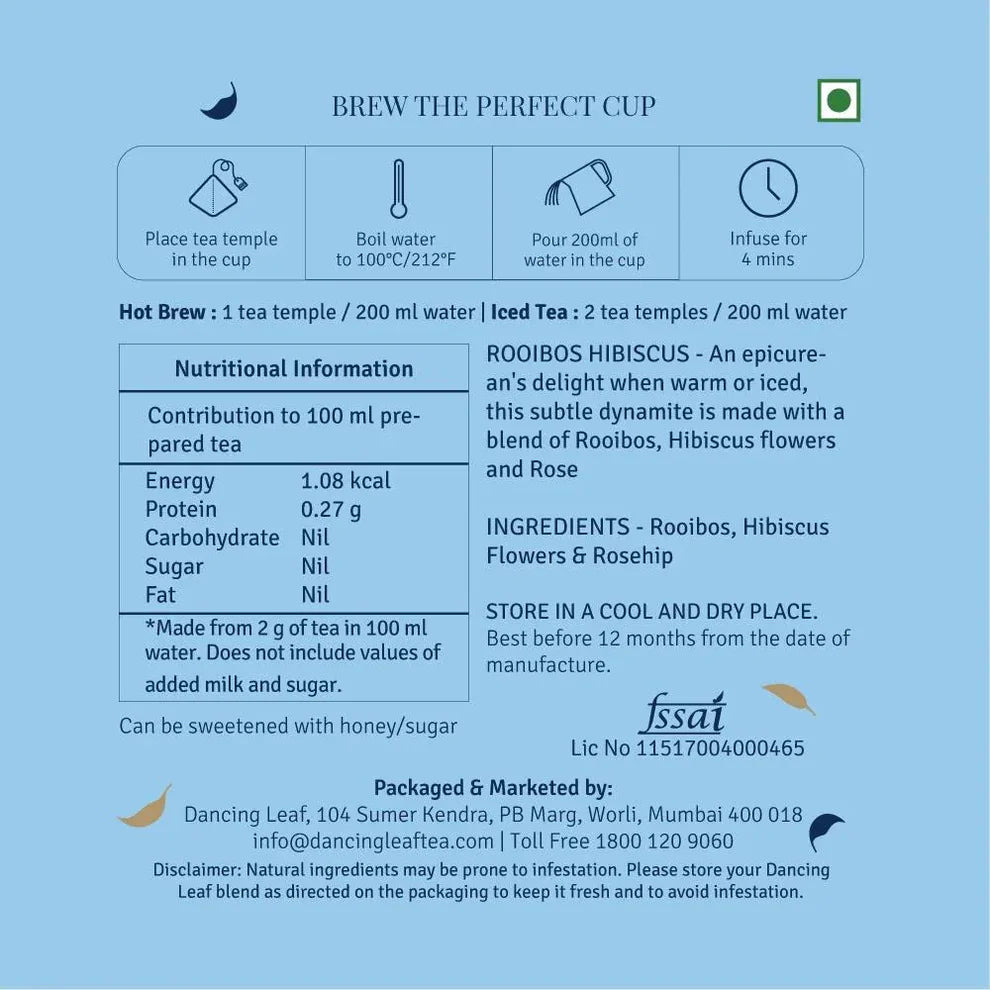 Dancing Leaf Rooibos Hibiscus Tea Brewing Instructions