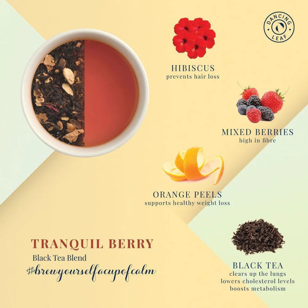 Dancing Leaf Tranquil Berry Black Tea Blend with Hibiscus and Orange Peels