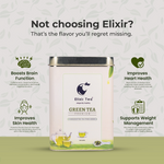 Elixir tea green tea canister with health benefits information