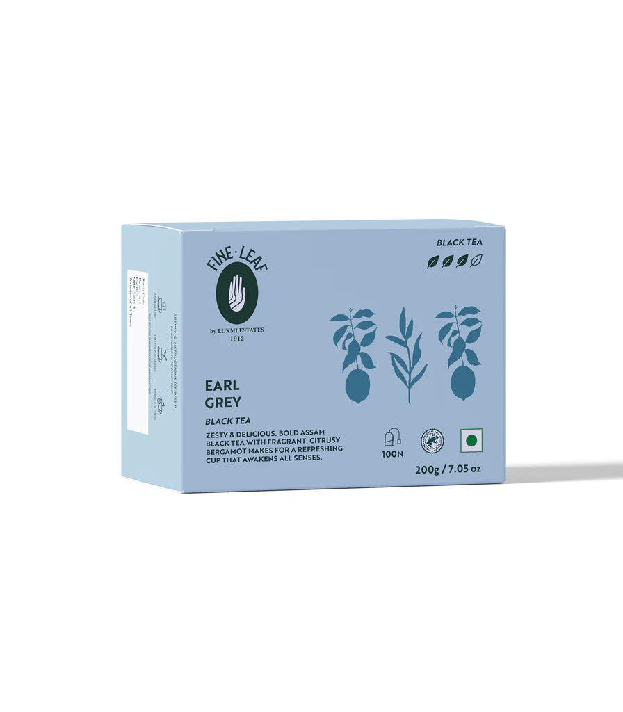 Fine Leaf by Luxmi Estates Earl Grey Organic Assam Black Tea Box