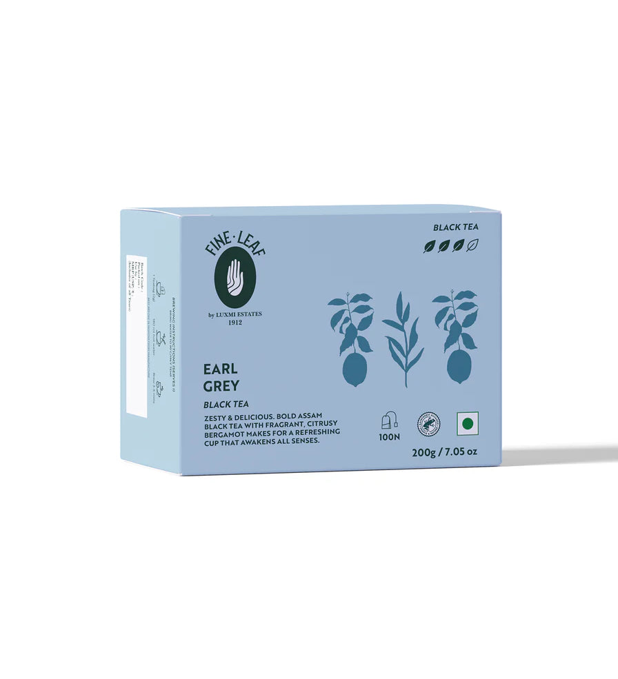 Fine Leaf by Luxmi Estates Earl Grey Organic Assam Black Tea Box