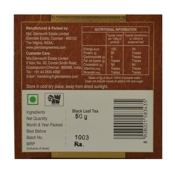 Glendale Superior Black Tea Nutritional Information