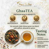 Kangra Tea House GhaaTEA 100% Organic Kashmiri Kahwa with Saffron & Almond First Flush Green Tea in Hand Sewn Chemical-Free Cotton Potlis