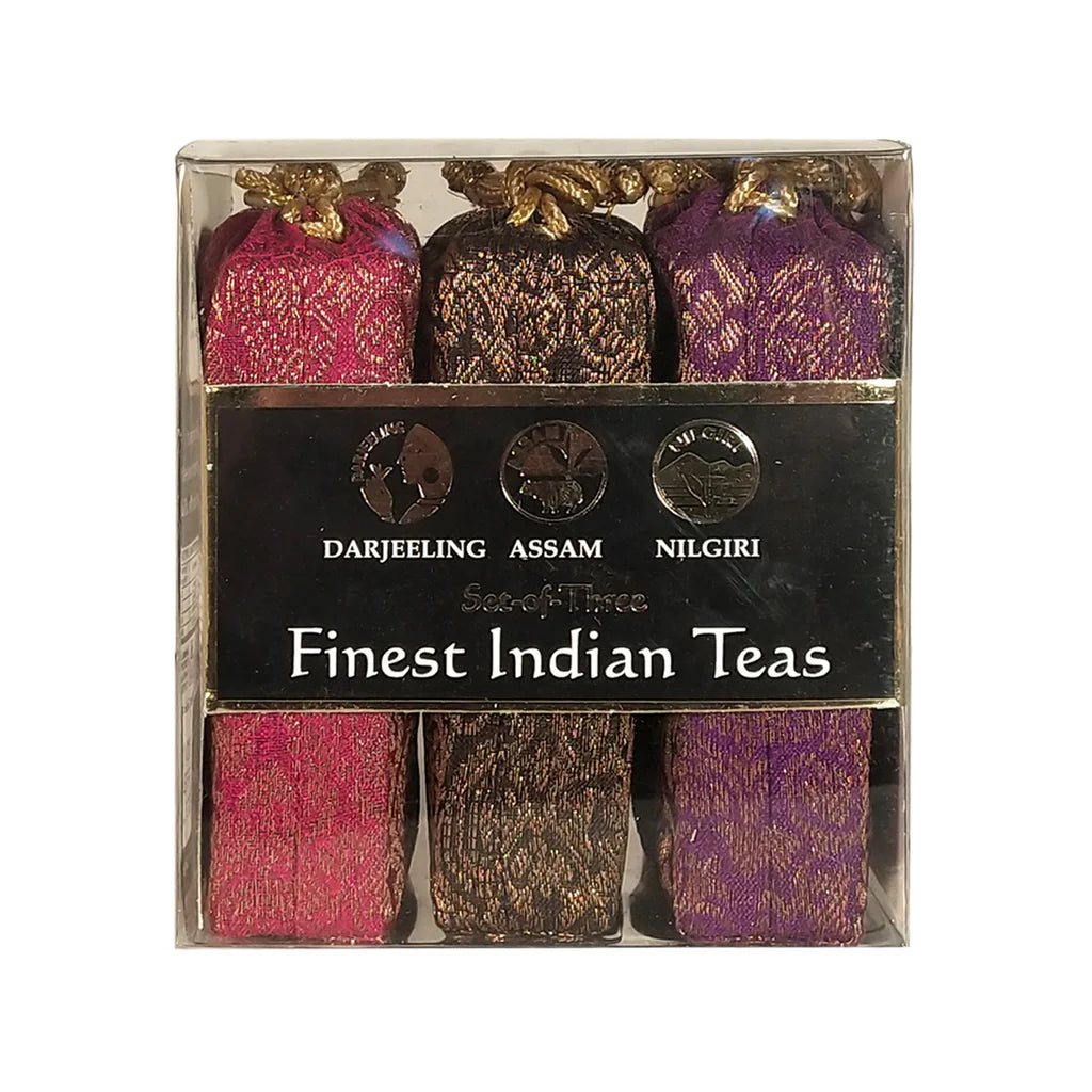 Golden Tips Indian Tea Trio Luxury Gift Pack in Royal Brocade Cloth