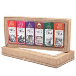 Golden Tips 6-in-1 Indian Tea Collection in Handcrafted Jute Box – Darjeeling, Assam, Nilgiri, Sikkim, Kangra & Dooars
