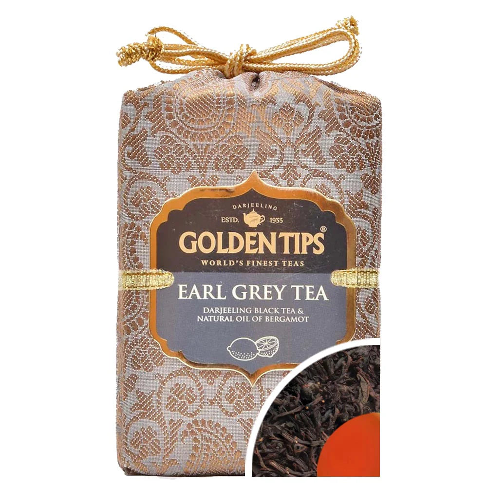 Golden Tips Earl Grey Black Tea in Royal Brocade Cloth Bag