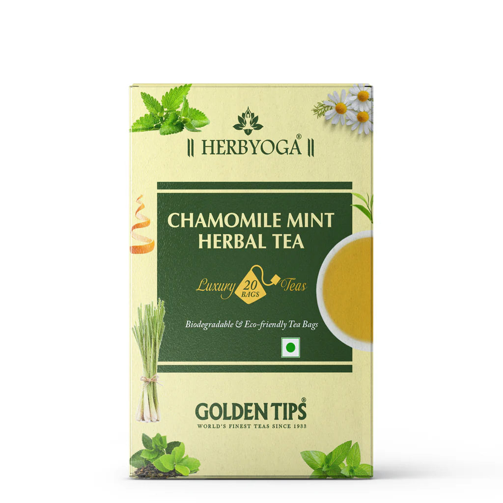 Golden Tips Herbyoga Chamomile Mint Herbal Tea Box