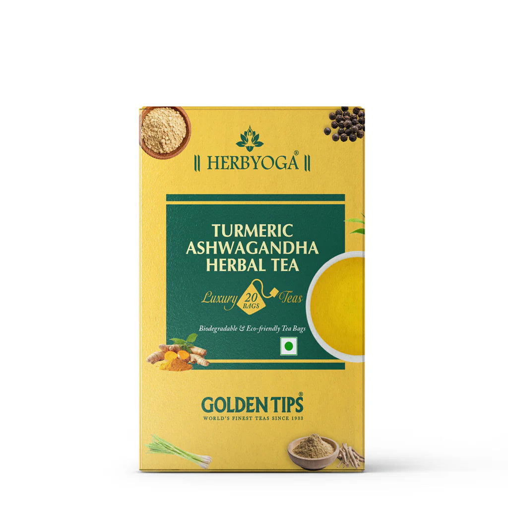 Golden Tips Herbyoga Turmeric Ashwagandha Herbal Tea Box
