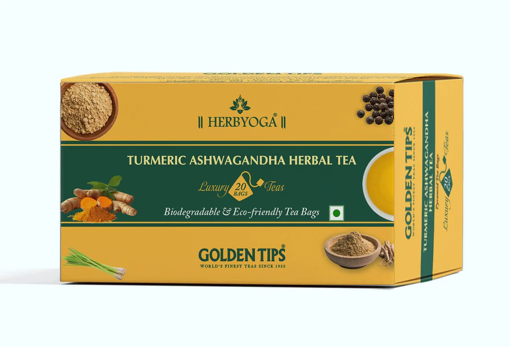 Golden Tips Herbyoga Turmeric Ashwagandha Herbal Infusion of 20 Tea Bags