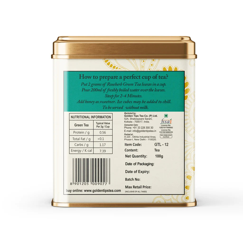 Golden Tips Roseherb Herbal Green Tea Box