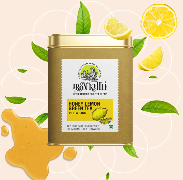 Iron Kettle Honey Lemon Green Tea Canister with 25 Teabags