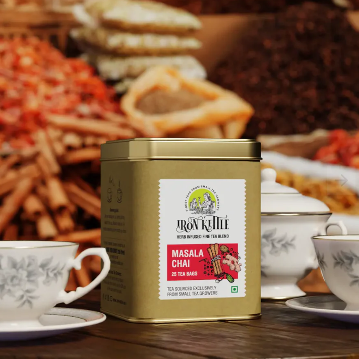 Iron Kettle Kadak Masala Chai Tea Canister with 25 Tea Bags