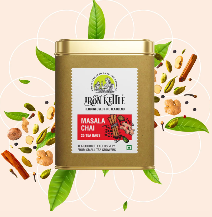 Iron Kettle Masala Chai Tea Canister with 25 Tea Bags