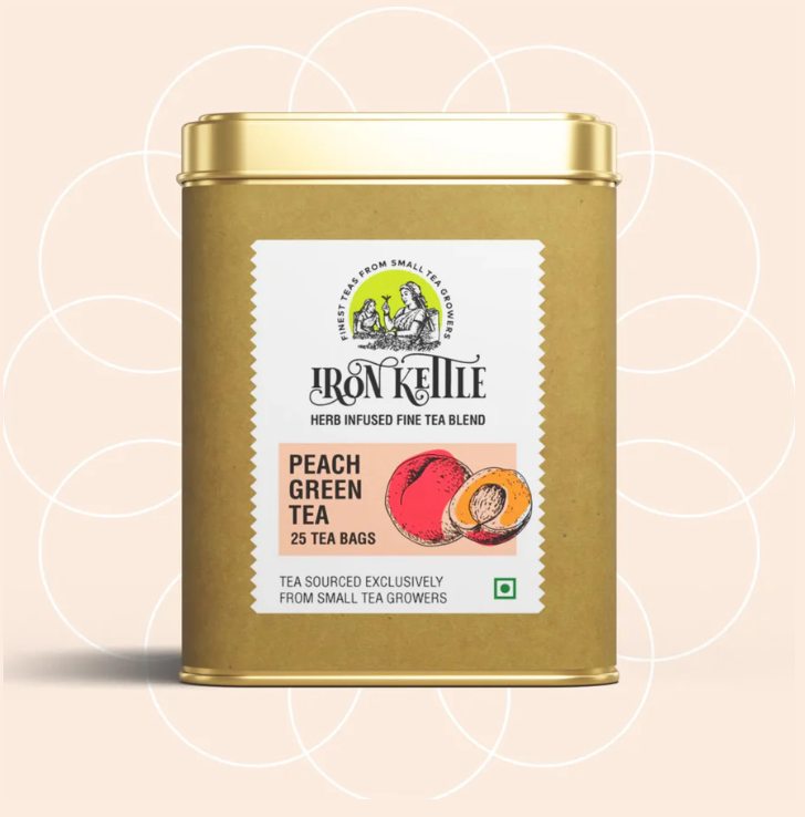 Iron Kettle Peach Green Tea Teabags with Fruity Peach Flavor