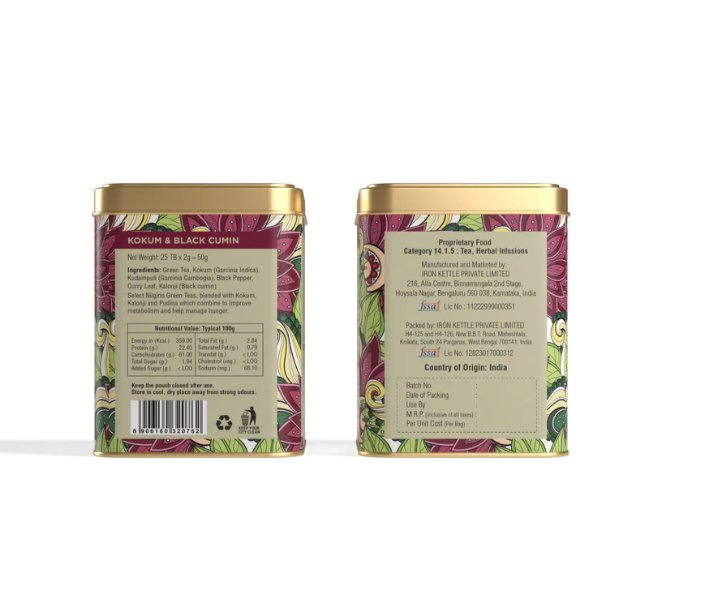 Iron Kettle Sanjeevani Kokum and Black Cumin Canister with Tea Bags