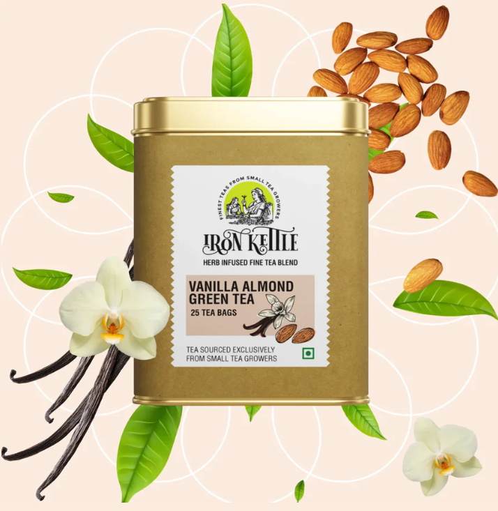 Iron Kettle Vanilla Almond Green Tea Canister with 25 Tea Bags