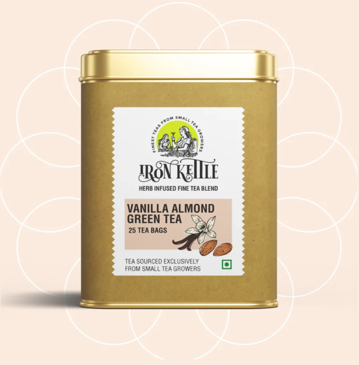 Iron Kettle Vanilla Almond Green Tea Teabags with Rich Nutty Flavor