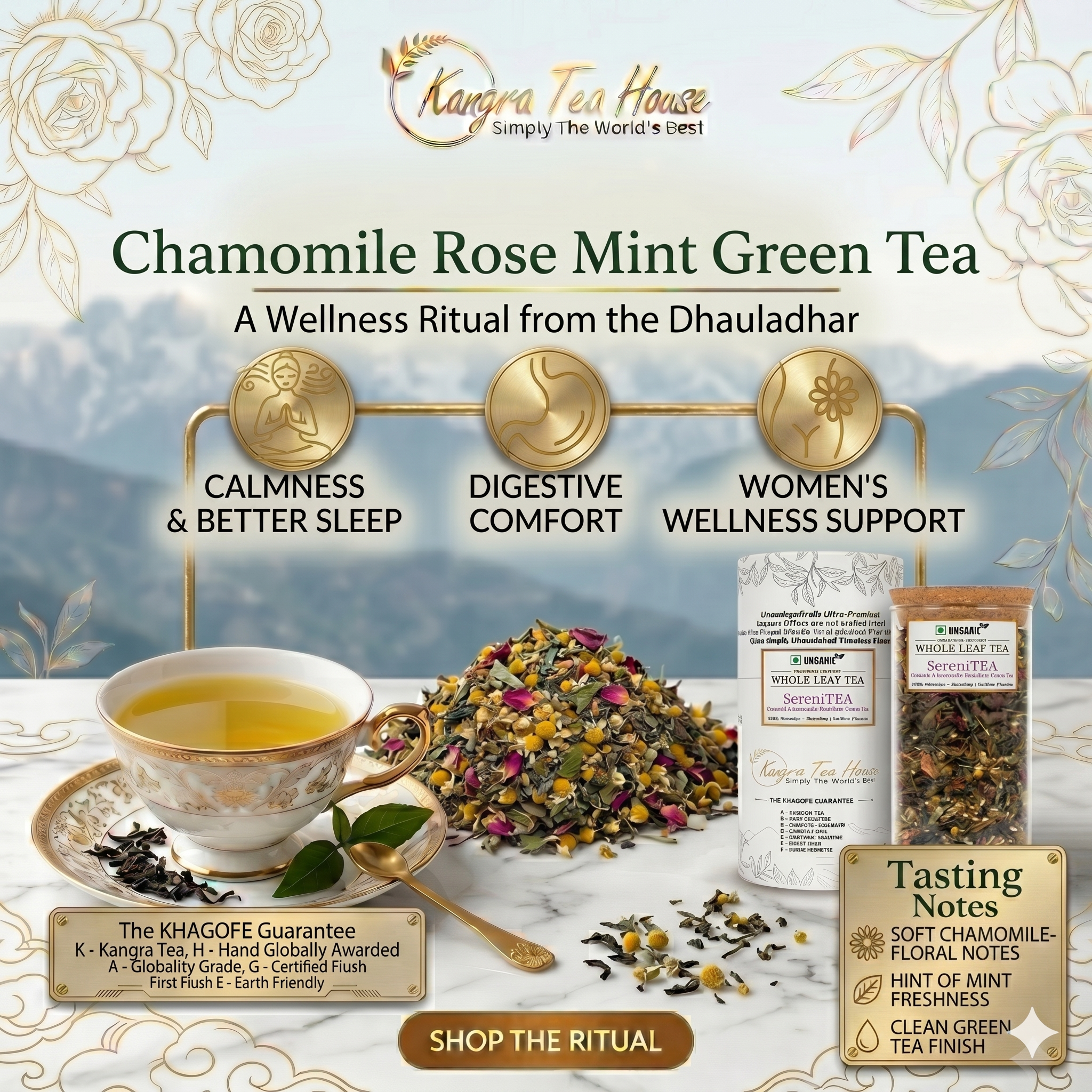 Kangra Tea House Chamomile Rose Mint Green Tea