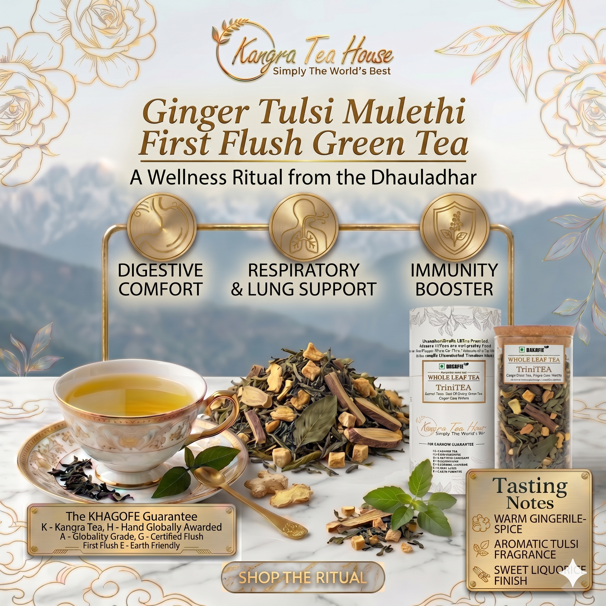 Kangra Tea House TriniTEA Ginger Tulsi Mulethi First Flush Green Tea