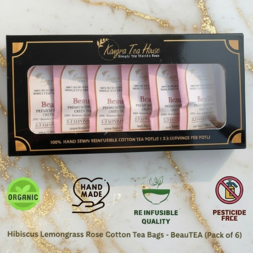 Kangra Tea House BeauTEA Hibiscus Lemongrass Rose Cotton Tea Bags