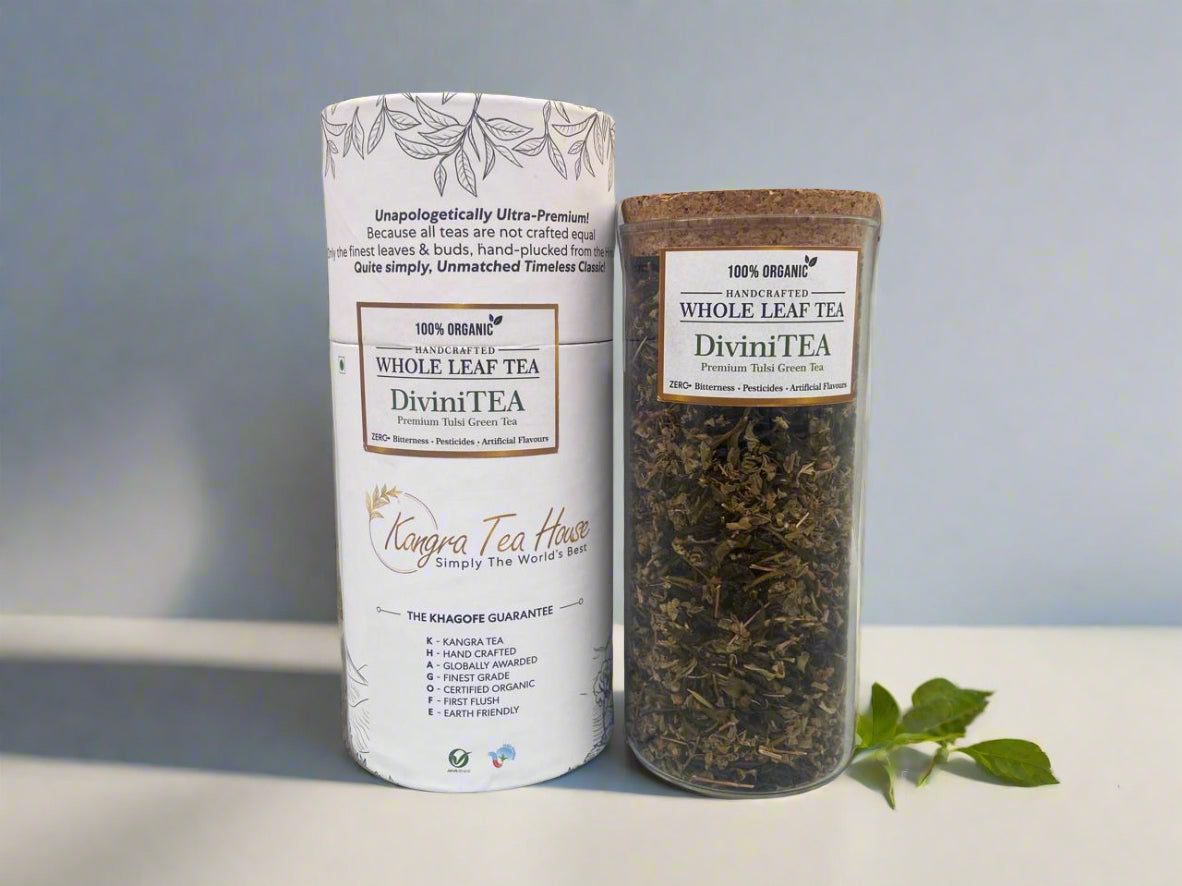 Kangra Tea House DiviniTEA 100% Organic Handcrafted Premium Tulsi Whole Leaf First Flush Green Tea