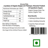 Kangra Tea House DiviniTEA Label with Nutritional Information, Ingredients, and Benefits