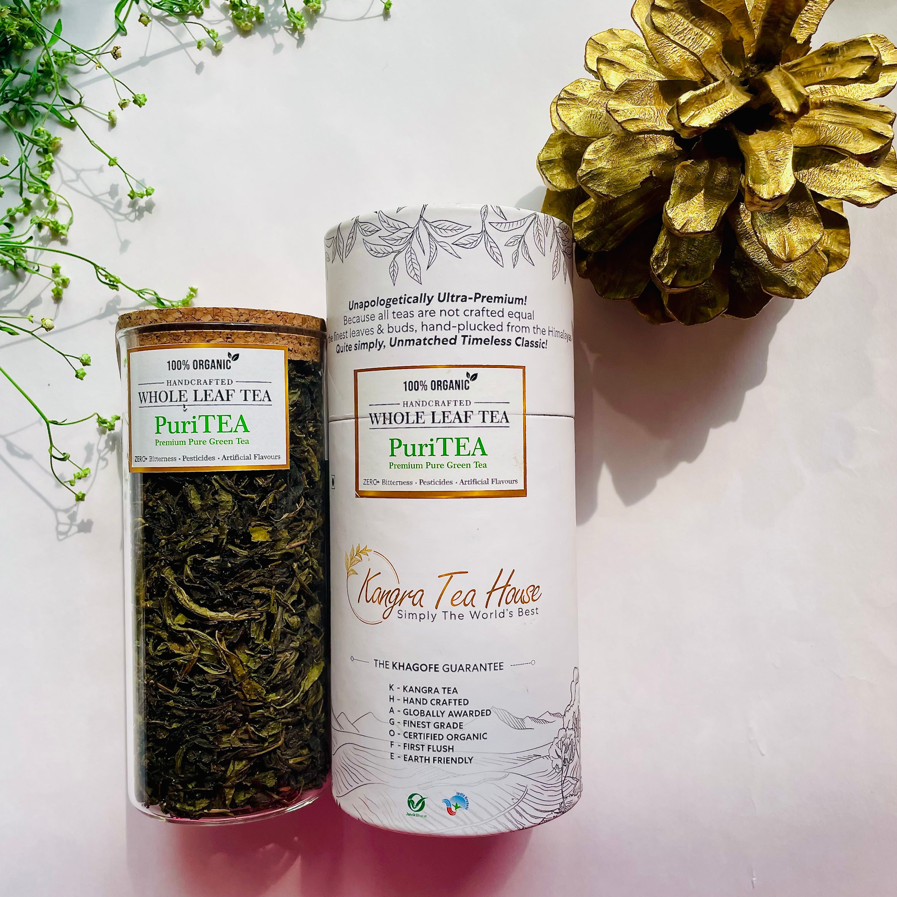 Kangra Tea House PuriTEA 100% Organic Whole Leaf First Flush Green Tea