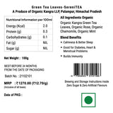 SereniTEA Label with nutritional information, ingredients, and benefits