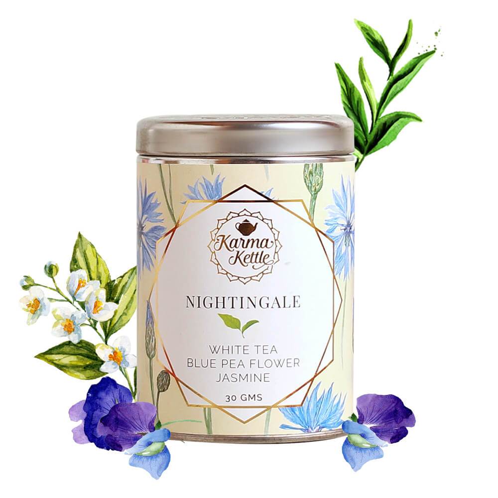 Karma Kettle Nightingale White Tea Blue Butterfly Pea Flower Jasmine