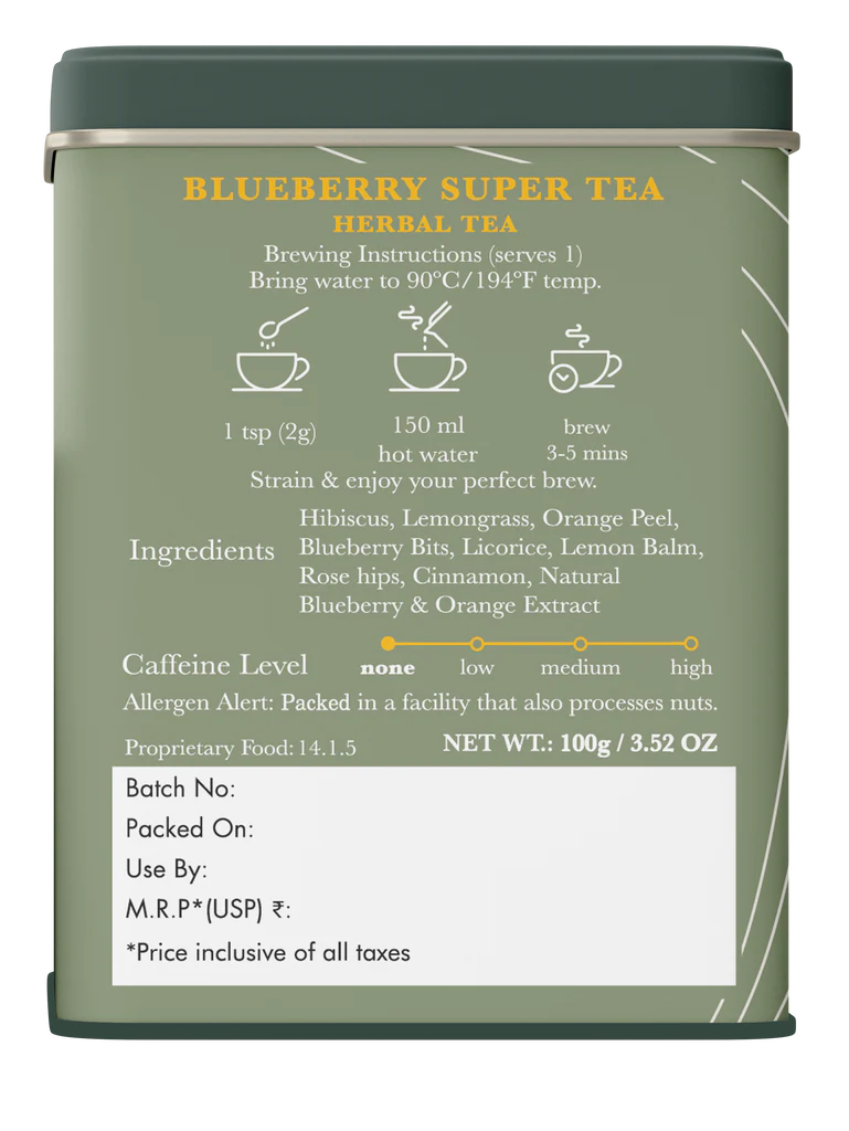 Luxmi Organic Blueberry Super Herbal Tea with Brewing Instruction
