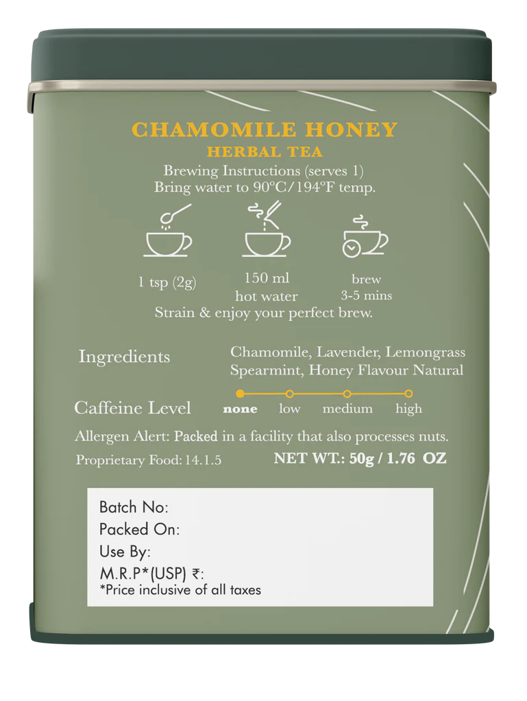 Luxmi Tea Organic Chamomile Honey Herbal Tea with Brewing Instructions