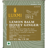 Luxmi Tea Organic Lemon Balm Honey Ginger Herbal Infusion for Lifting Mood and Soothing Throat