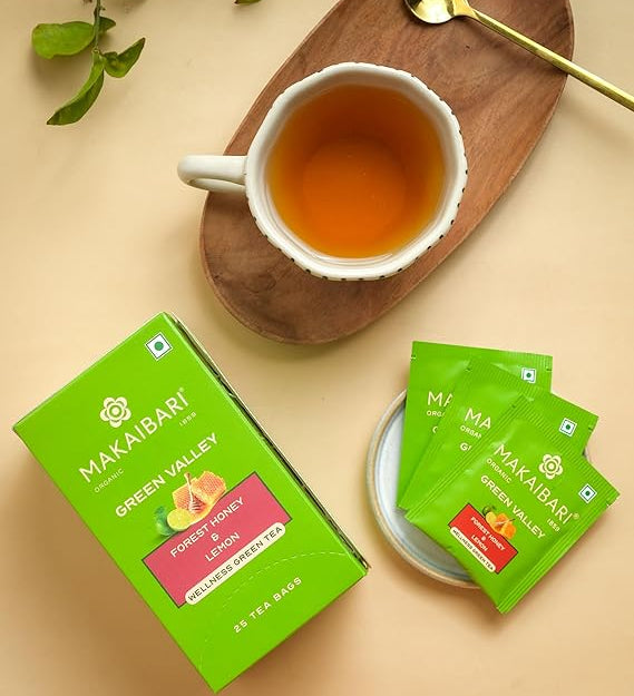Makaibari Green Valley Forest Honey and Lemon Wellness Green Tea Box with 25 Tea Bags
