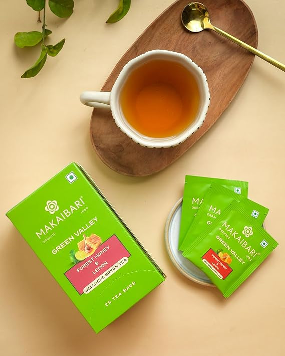 Makaibari Green Valley Forest Honey and Lemon Wellness Green Tea Box with 25 Tea Bags