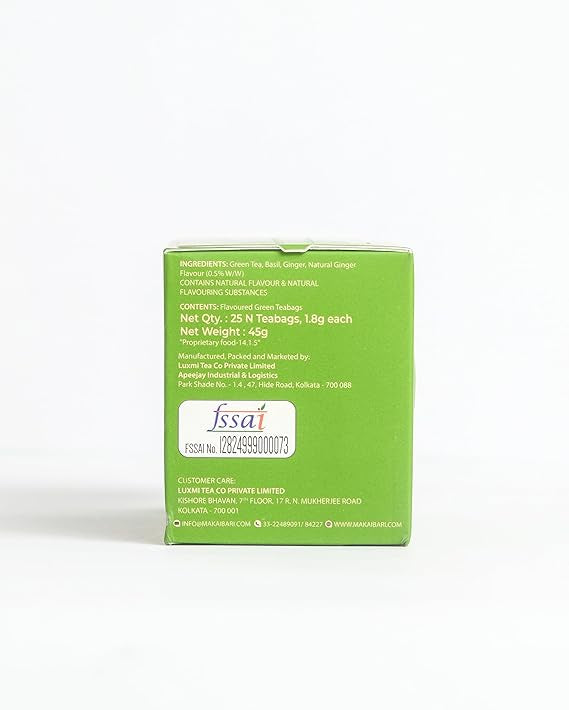 Makaibari Green Valley Pure Tulsi and Ginger Himalayan Green Tea Box with 25 Tea Bags