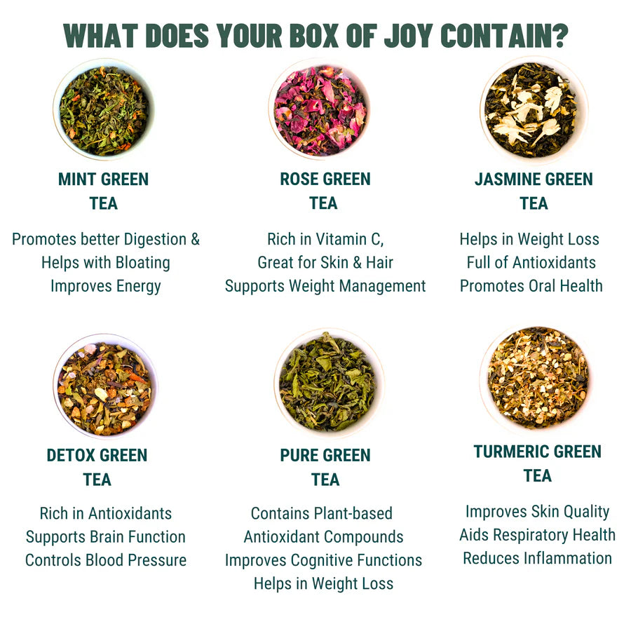 Oh Cha Green Tea Gift Box- Mint, Rose, Jasmine, Detox, Pure Turmeric
